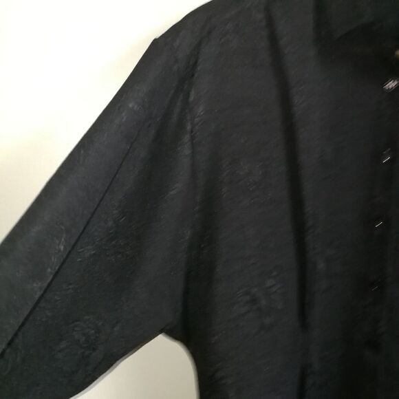 VINTAGE EATON 80 Black Secretary Style Flowy Oversized Button Front Blouse Large - Picture 7 of 14